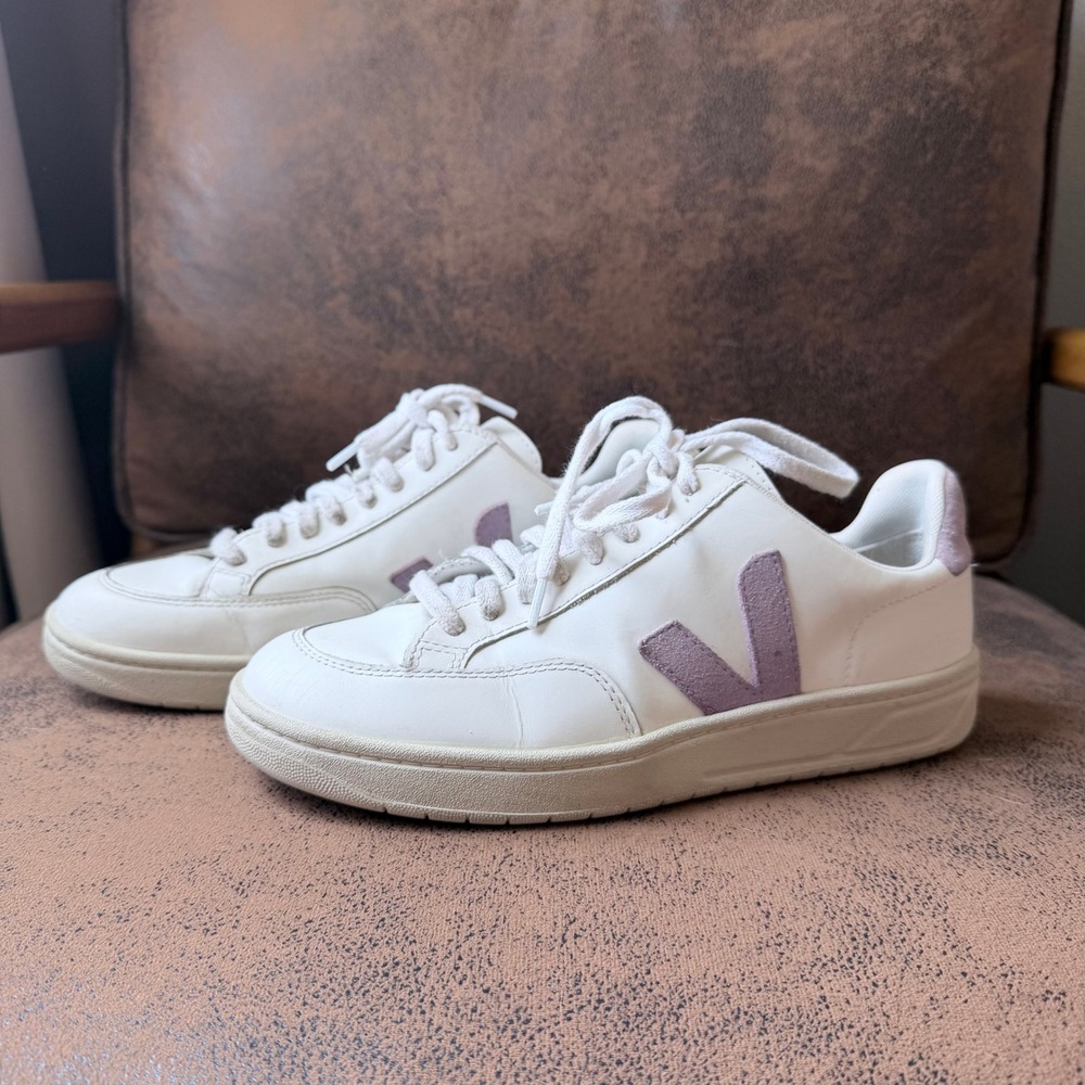 Veja V-12 White Leather Lavender Purple Suede Sneakers Womens 10 US Low Top